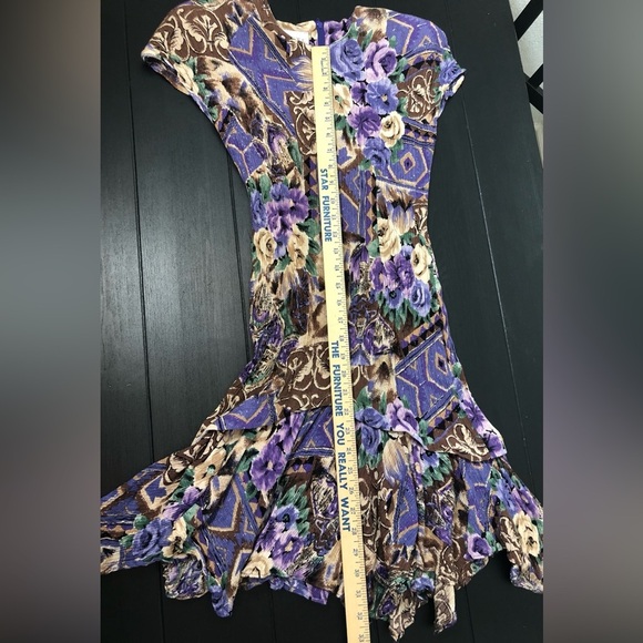 Petite Sophisticate Purple and Brown Floral Midi Dress Crew neck and zipper back - Picture 13 of 13